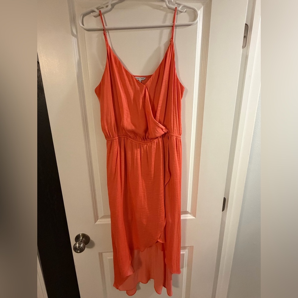 Women’s Naked Zebra coral sleeveless, lined dress size L. EUC